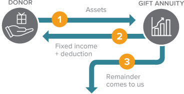This diagram represents how to make a gift of a charitable gift annuity – a gift that pays you income.